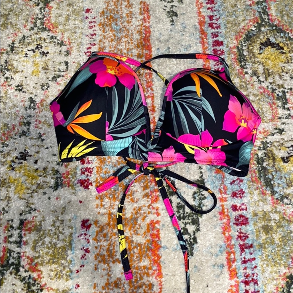 Shade & Shore Floral Strappy Bikini Top Deep V